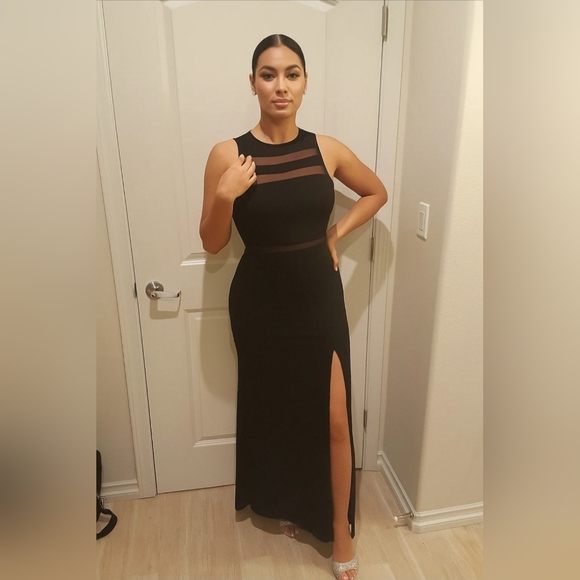 Unknown Dresses & Skirts - Formal Luxurious Long Black Mesh Dress Side Slit Size S